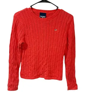 Ralph Lauren Polo Jeans Co Coral Cable Knit Crewneck Sweater Size Medium‎ thumbnail 1
