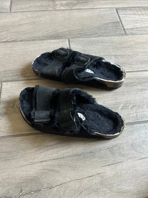 Birkenstock Black Faux Fur Double-Strap Sandals thumbnail 6