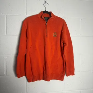 Lauren Ralph Lauren Orange Cotton Quarter Zip Crest Logo Sweater women's Medium thumbnail 2