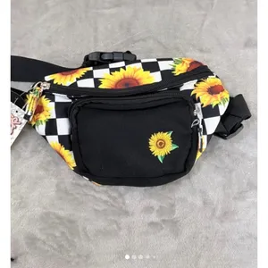 Spencer's Fanny Pack OS Black Sunflower 90s Checkered Travel Festival Belt Bag thumbnail 2