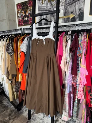 Moon River Two Tone Drop Waist Peekaboo Midi Dress Brown White Women’s Large thumbnail 2