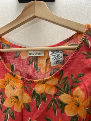 Vintage 90s Tropical Flower Hawaiian Linen Midi Dress size medium/large thumbnail 3