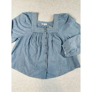 Levi's Amber Long Sleeve Blouse Square Neck‎ Shirt 100% Cotton Flowy Medium thumbnail 4
