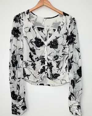 Free People Floral Long Sleeve Ruched Blouse thumbnail 1
