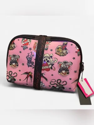 Ed Hardy 2-Piece Pink & Black Tattoo Print Cosmetic Set with Ribbon thumbnail 2
