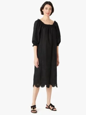 kate spade Black Midi Peasant Dress with Lace Trim thumbnail 2