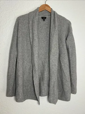 Talbots Gray Open Cardigan Sweater 100% Cashmere Shawl Front Cozy Fall Winter thumbnail 1