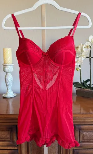 Just Sexy Frederick’s of Hollywood Red Sheer Lace Babydoll Negligee M thumbnail 1