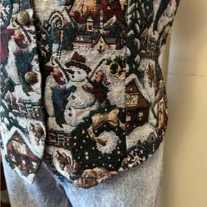 Vintage Christmas Tapestry Vest Winter Scene‎ XL 90s thumbnail 10