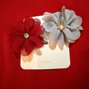 Red and Gray Floral Hair Clips thumbnail 3