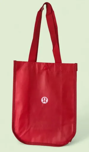 Lululemon Small Reusable Shopping Tote Bag Snap Button Red and White 9" x 11.5” thumbnail 1