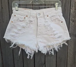 Levi’s 501 Vintage Cut Off Shorts White Distressed Made in USA High Rise W30 Wm thumbnail 1