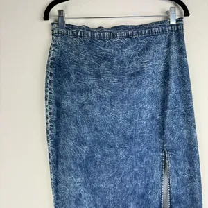 Judy Blue Denim Midi Maxi Skirt Sz 1XL Acid Wash Stretch High Slit A Line thumbnail 3