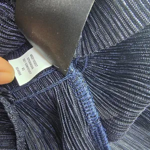 White House Black Market Navy Blue Metallic‎ Pleated Smocked Peplum Blouse Small thumbnail 8