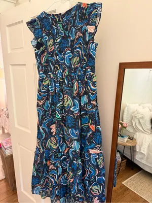 Anthropologie Navy Floral V-Neck Maxi Dress thumbnail 3