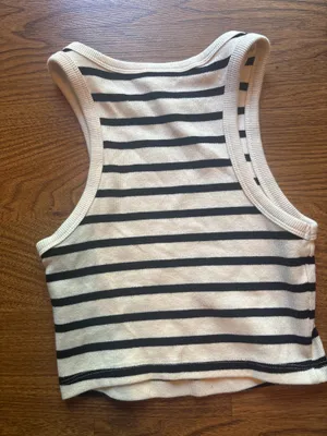 Striped H&M Top Crop Black White thumbnail 2