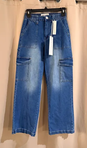 Juniors GOGO Skater Blue Cargo Style Jeans - Relaxed Fit thumbnail 1