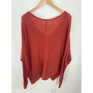 Free People‎ Burnt Orange Wool Alpaca Blend Oversized V-Neck Sweater Large thumbnail 3