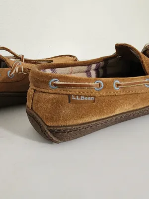 L.L.Bean Brown Suede Flannel Lined Slippers Size 7 thumbnail 7