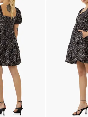 English Factory NWT Black Floral Puff-Sleeve Dress with Pink Flowers thumbnail 6