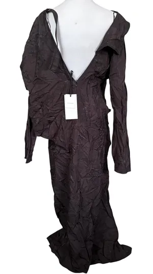 ZARA NWT Brown Crinkle Jacquard Maxi Dress Sz M Avant Garde Dark Romantic thumbnail 1