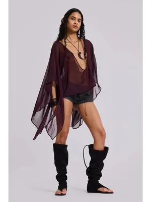 Jaded London Cape Top in Plum US 4/ UK 8 Womens Blouse Sheer thumbnail 13