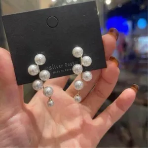 Elegant White Pearl Tassel Dangle Drop Earrings for Women thumbnail 1