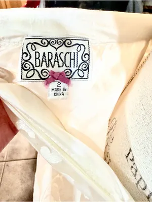 BARASCHI Ivory Three Layered Midi Skirt with Sheer Floral Lace Pattern Sz 2 thumbnail 10