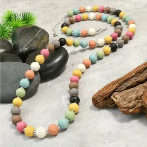 Bohemian Style Colorful Wooden Beads Necklace Macaron‎ Color 16in Sweater Chain thumbnail 6