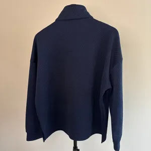 Textured Long Sleeve Notch Neck Pullover Sweatshirt‎ Blue Size XXL thumbnail 2