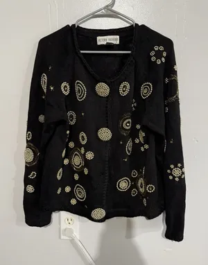 Vintage 90's VICTORIA HARBOUR Black & Gold Beaded Knit Cardigan Size S NEW YEAR thumbnail 1