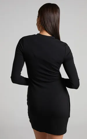 SHOWPO Marleen Mini Dress Wrap Front Long Sleeve Bodycon Dress Size Small $79 thumbnail 4