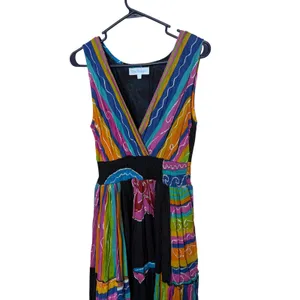 The Paragon Womens Cotton Boho Maxi Dress Multicolor Striped Smocked Waist M thumbnail 2
