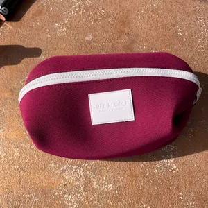 NEW free people maroon purple qutumn cosmetic / makeup bag with clip detail Travel vacation thumbnail 4