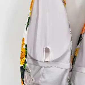 Cupshe Floral Striped One‎ Piece Halter Swimsuit NWT Yellow White Black MEDIUM thumbnail 4