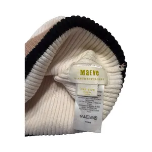 Maeve by Anthropologie Ribbed Colorblock Beanie Cream Black Brown One Size thumbnail 2