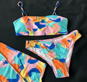 Colorful camo three pieces swimsuit set thumbnail 6