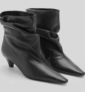 Nwt Mango Mng Black Asa Slouchy Leather Kitten Heel Ankle Boots Bootie Eu39 Us 9 thumbnail 1