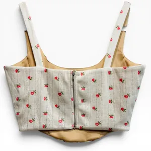 With Jean Cindy Corset Crop Top White Pointelle Rose Print Boning‎ Medium Womens thumbnail 4