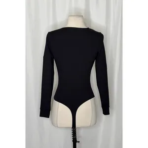 Free People INTIMATELY Basic Babe Bodysuit Black Plunging Neck Thong Small thumbnail 9
