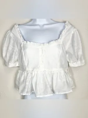 Altar’d State White Puff-Sleeve Ruffled Crop Top Size Medium thumbnail 2