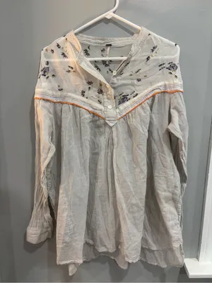 Free People Hearts and Colors M Ivory Blouse Sheer Ivory Neutral Oversize Top thumbnail 5