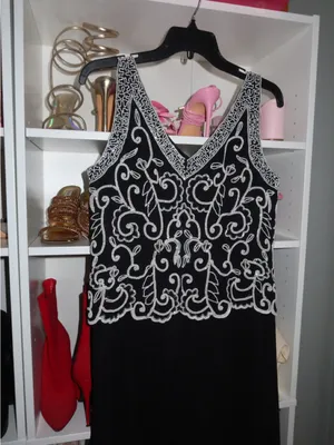 J Kara Black Maxi Dress with White Beaded Floral Bodice thumbnail 10