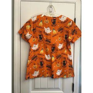 Scrubstar Womens L Halloween Print V-Neck Short Sleeve Scrub Top Cotton Orange thumbnail 13