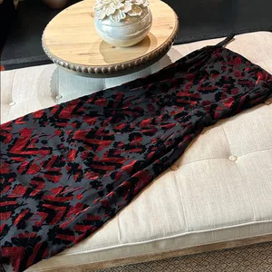Silk Road 100% Silk Maroon Velvet Black Sheer Floral Double Layered Maxi Dress thumbnail 4