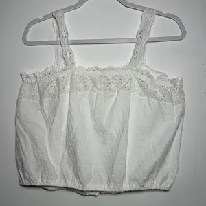 Lucky Brand White Eyelet Crop Top Button Front Square Neck Women's‎ Size L thumbnail 2