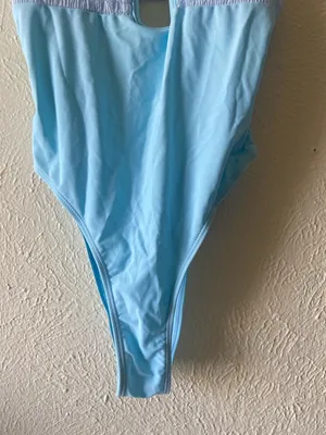 Light Blue One-Piece Swimsuit with Front Accents thumbnail 4