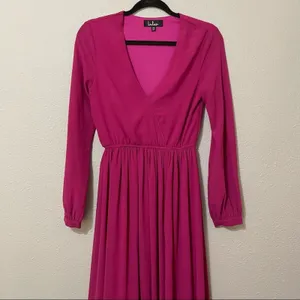 Lulus Pink Magenta Long Sleeve Maxi Formal Bridesmaid Dress Womens XS Faux Wrap thumbnail 3