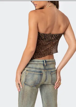 Edikted Leopard Printed Sheer Mesh Tube Top thumbnail 5