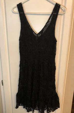 Free People sheer black floral lace mini dress with a beaded v-neck thumbnail 10